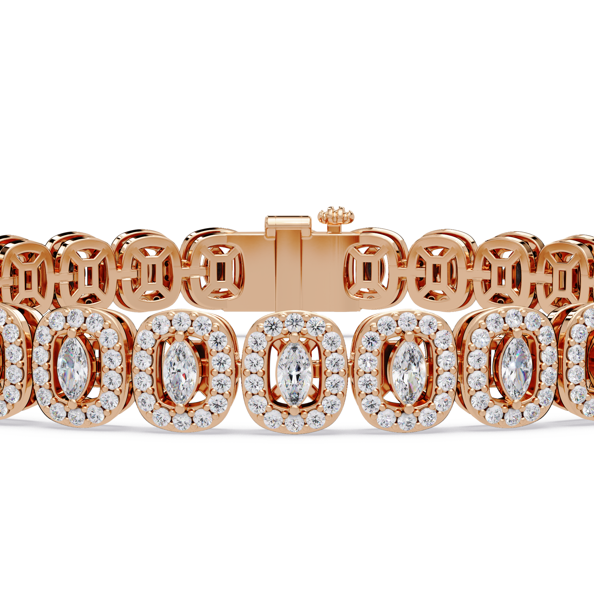Marquise Halo Diamond Tennis Bracelet