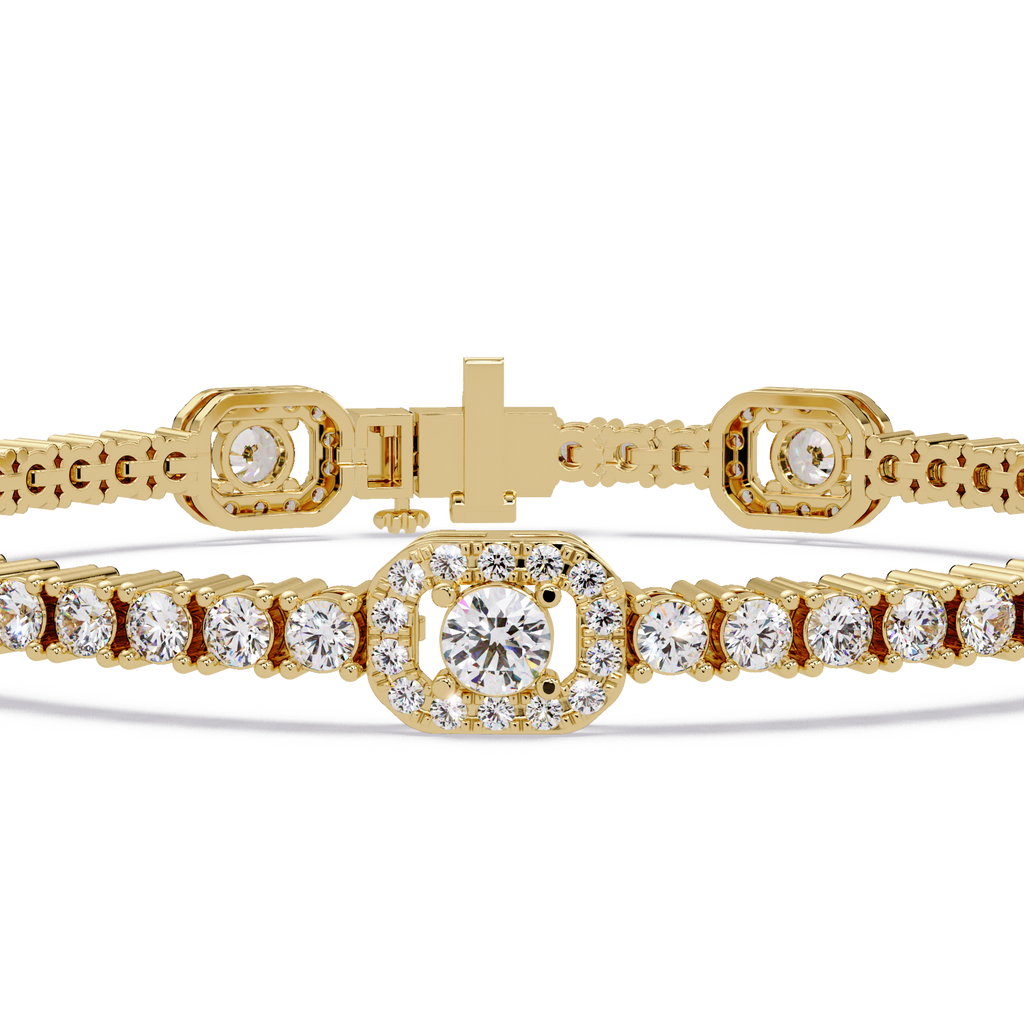Round Brilliant Diamond Halo Tennis Bracelet