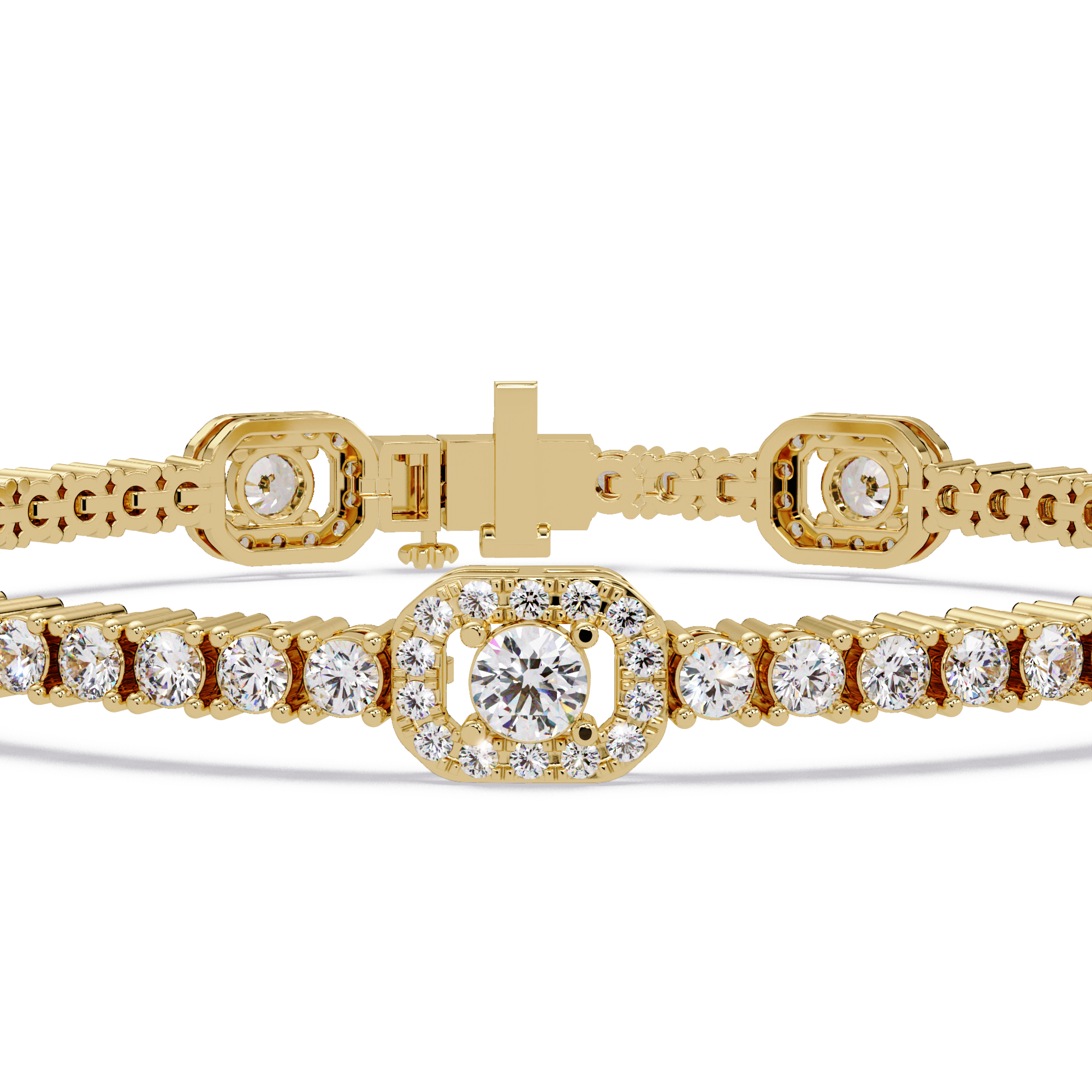 Round Brilliant Diamond Halo Tennis Bracelet