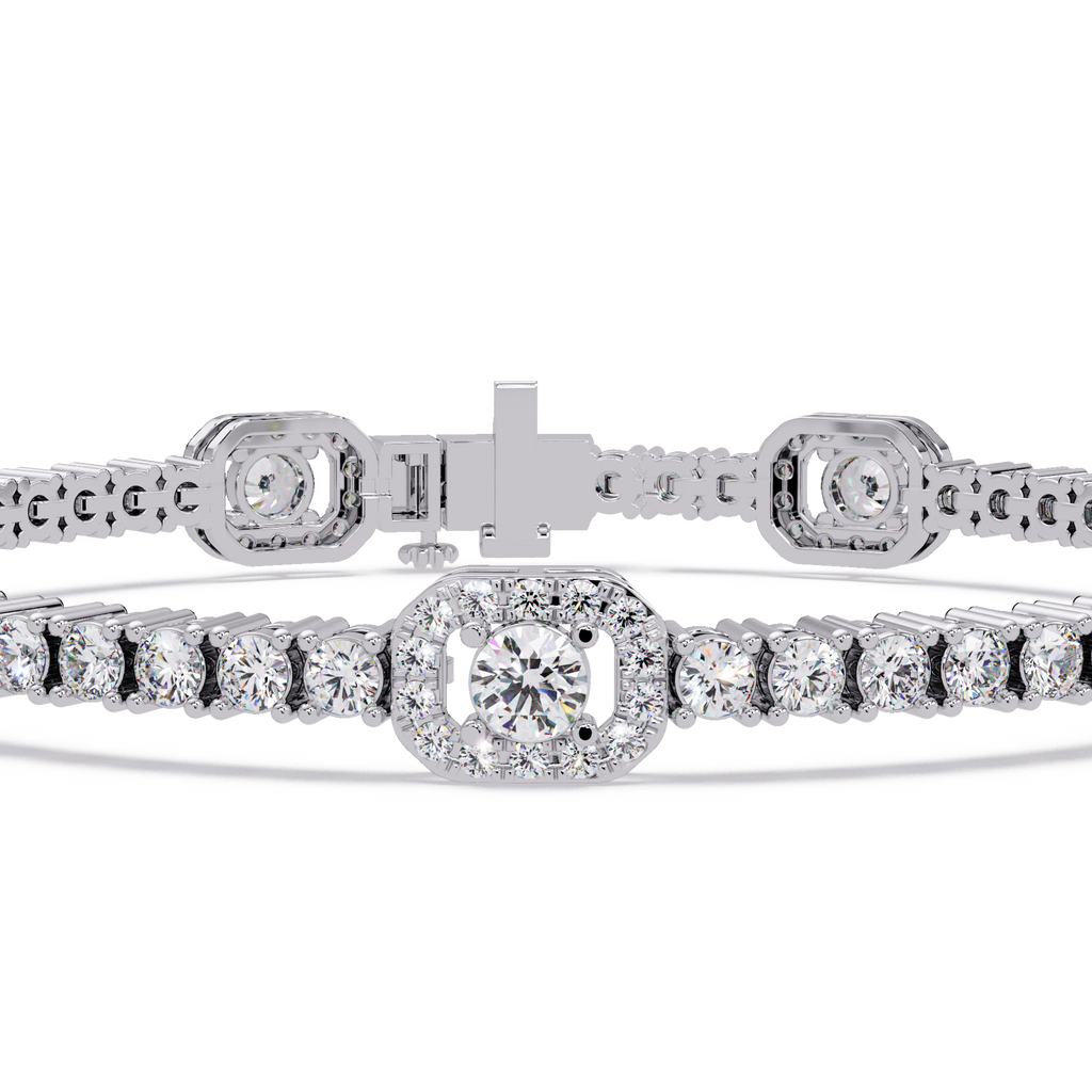 Round Brilliant Diamond Halo Tennis Bracelet