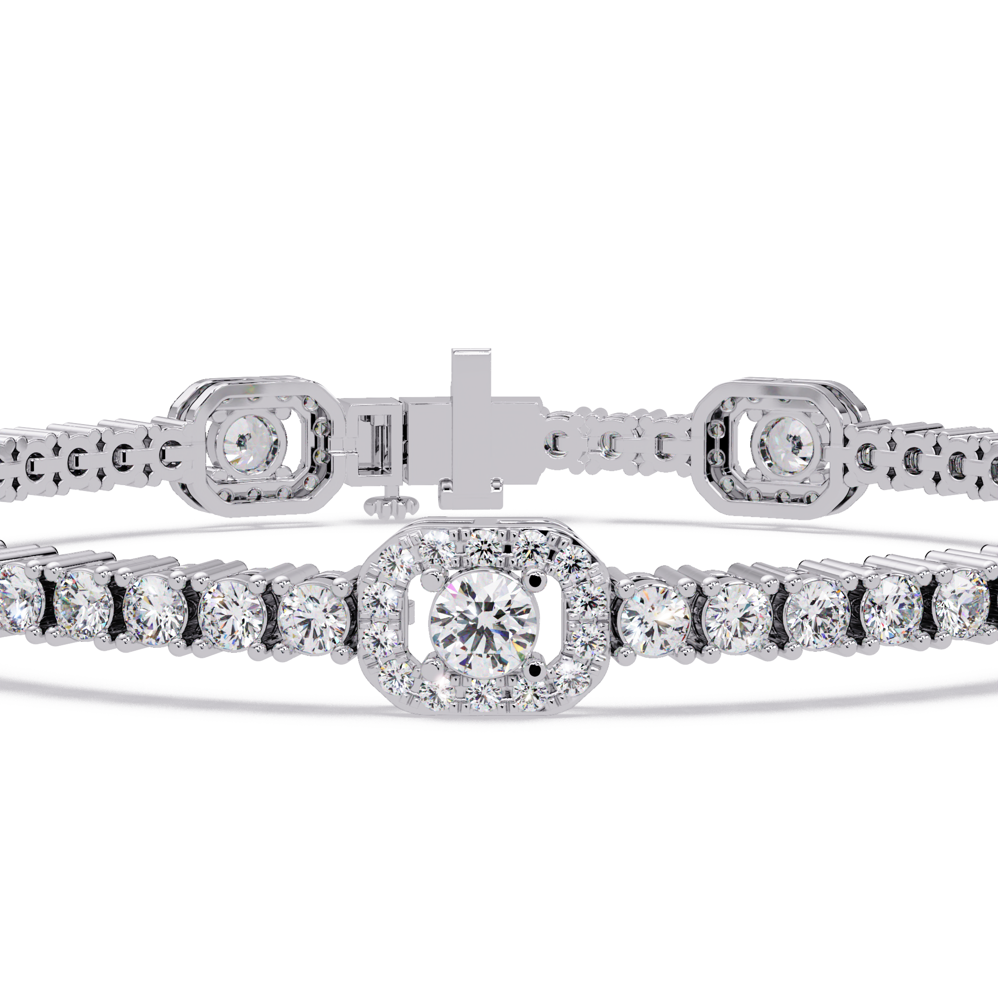 Round Brilliant Diamond Halo Tennis Bracelet
