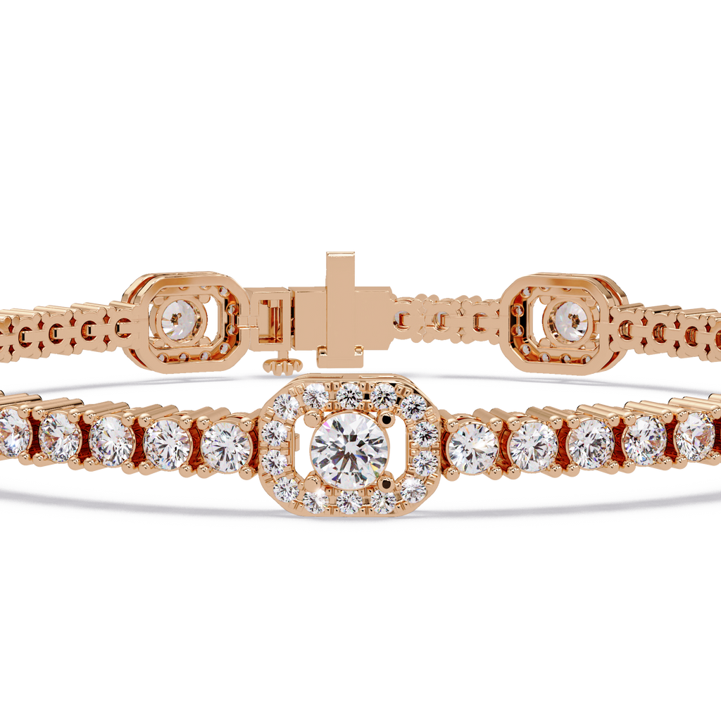 Round Brilliant Diamond Halo Tennis Bracelet