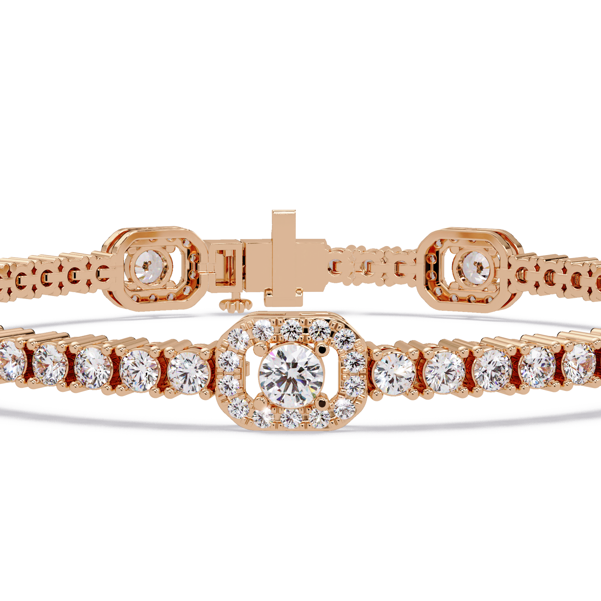 Round Brilliant Diamond Halo Tennis Bracelet