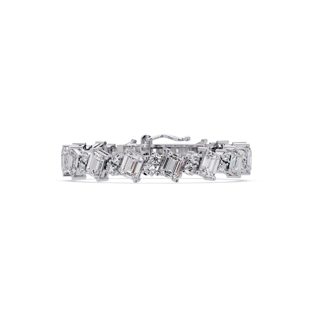 Emerald Cut & Round Diamond Tennis Bracelet for Women