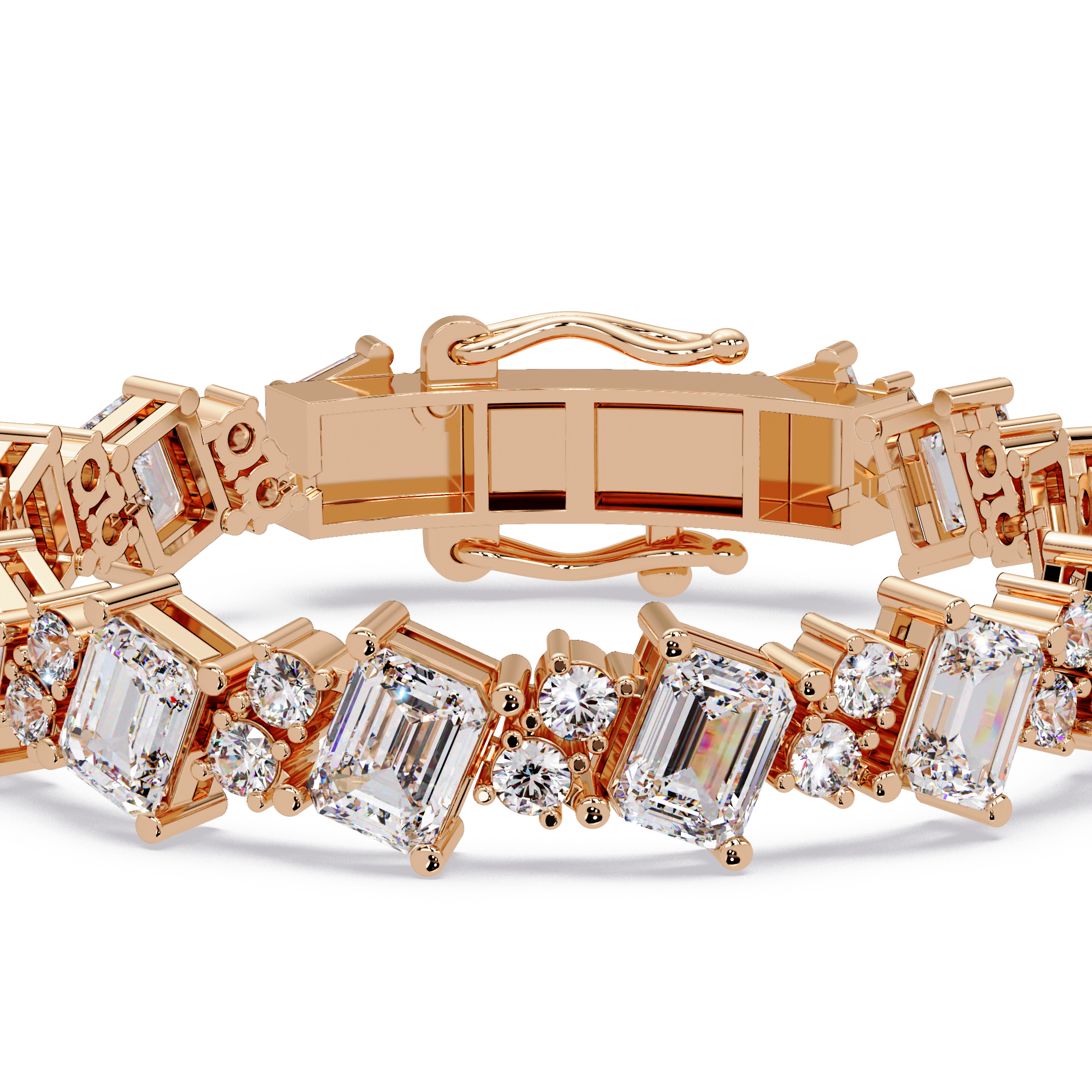 Emerald Cut & Round Diamond Tennis Bracelet for Women