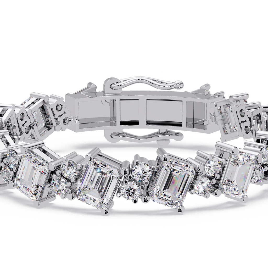 Emerald Cut & Round Diamond Tennis Bracelet for Women