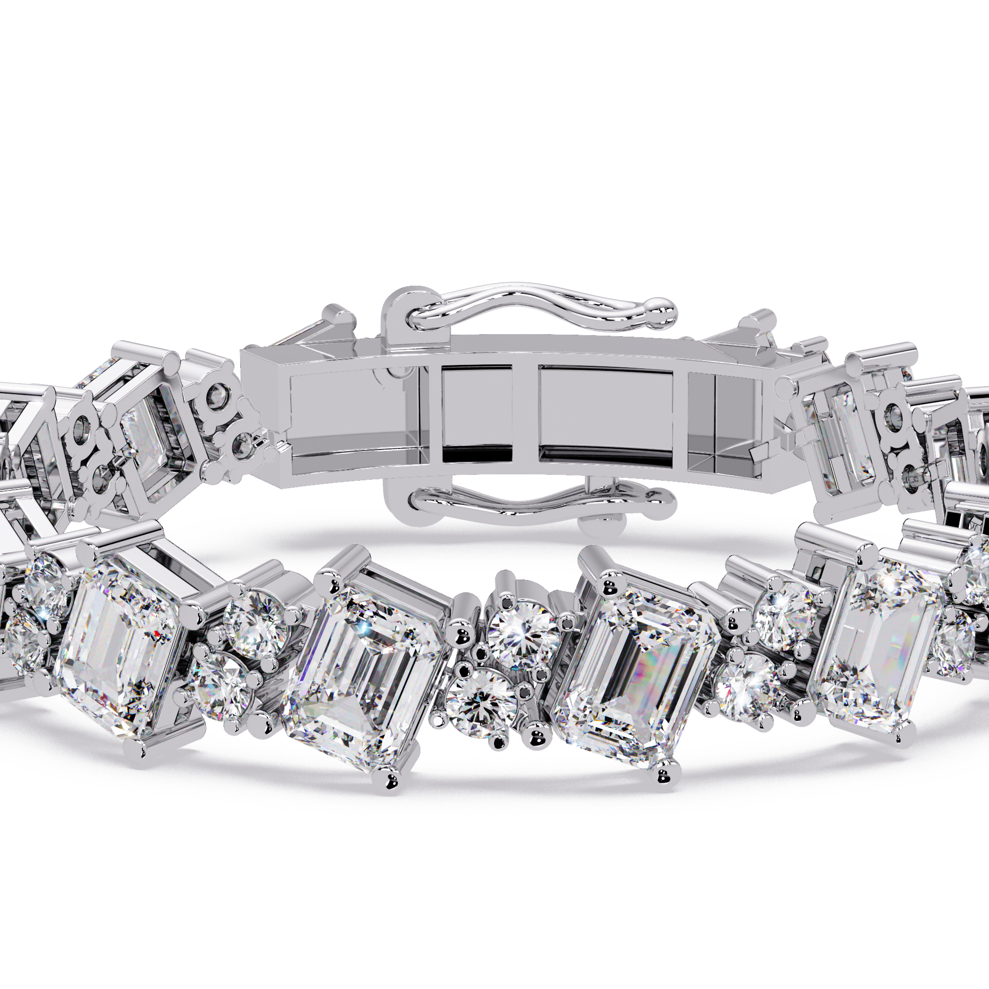Emerald Cut & Round Diamond Tennis Bracelet for Women