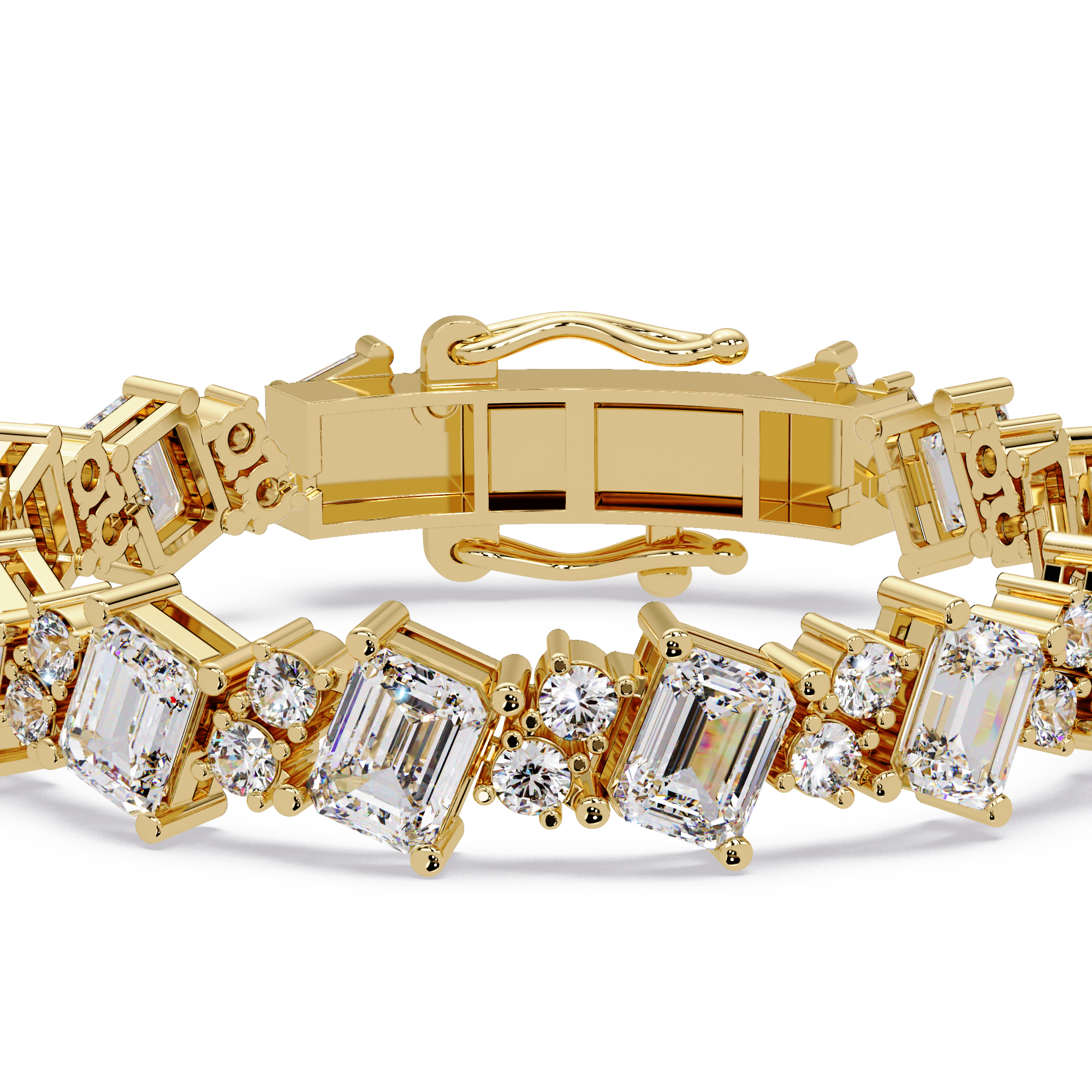 Emerald Cut & Round Diamond Tennis Bracelet for Women