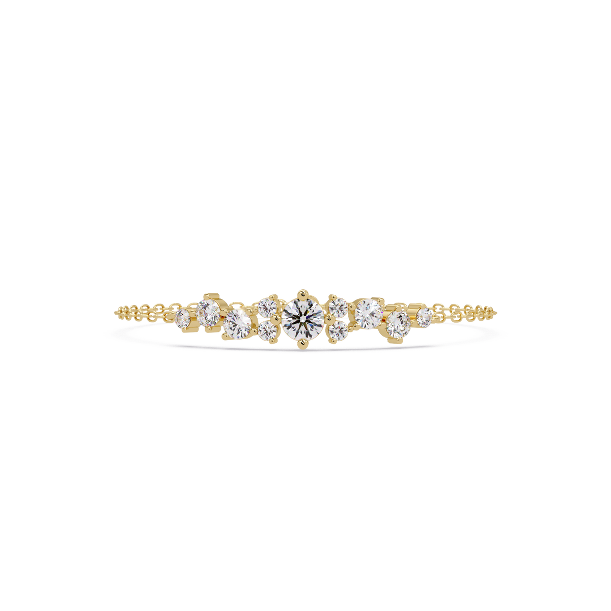 Round Brilliant Diamond Cluster Chain Bracelet