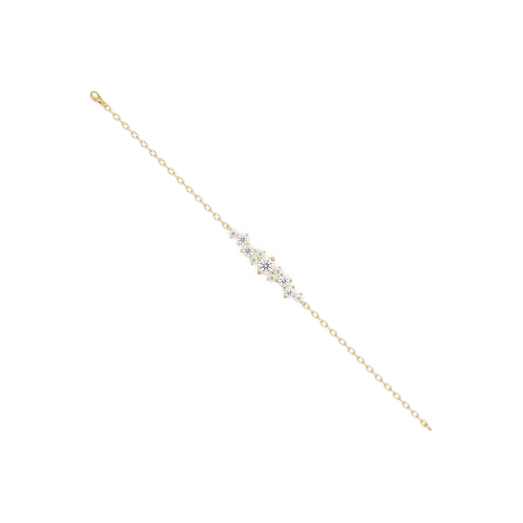 Round Brilliant Diamond Cluster Chain Bracelet