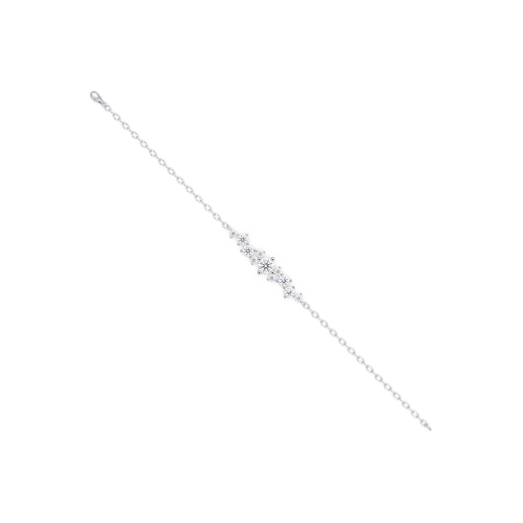 Round Brilliant Diamond Cluster Chain Bracelet