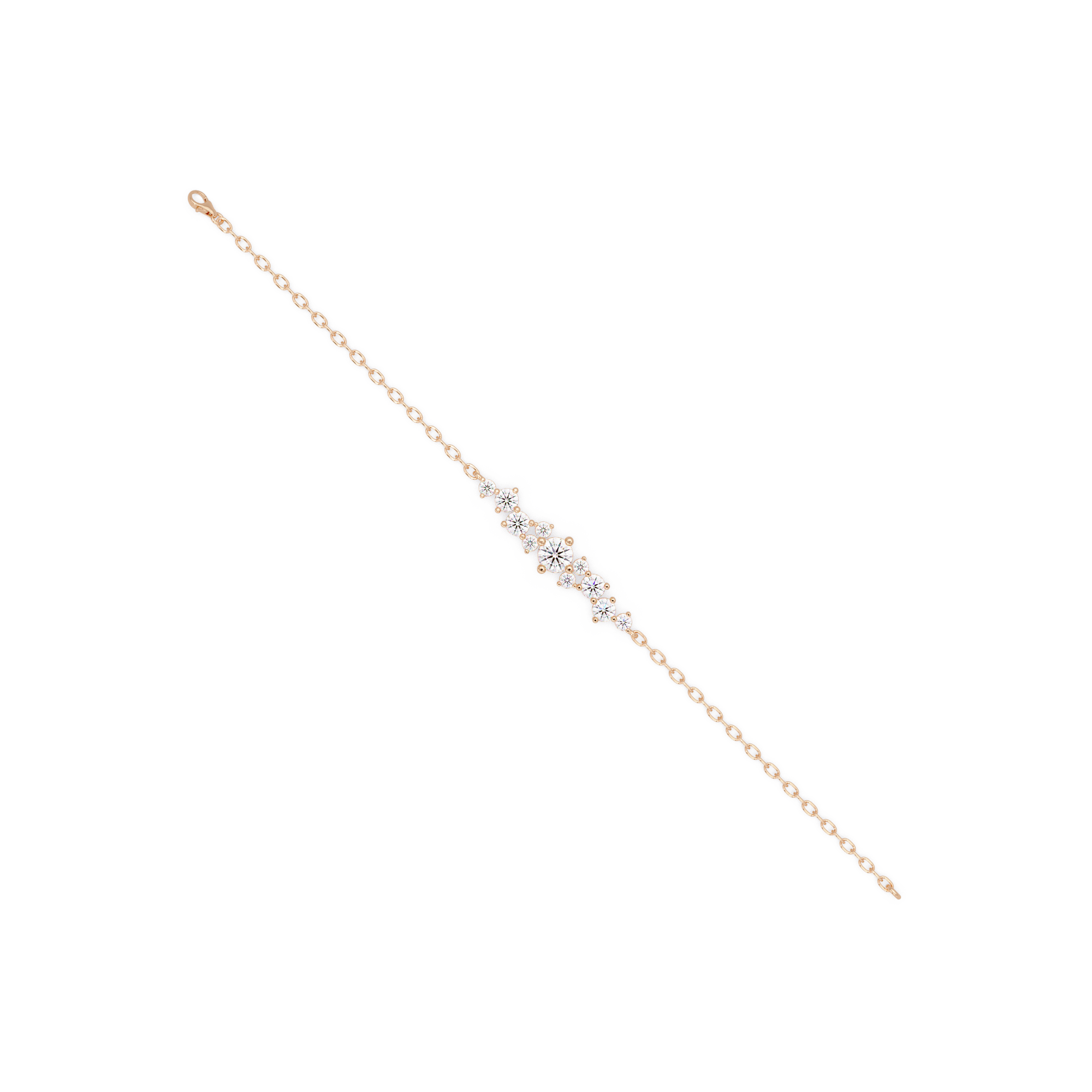 Round Brilliant Diamond Cluster Chain Bracelet
