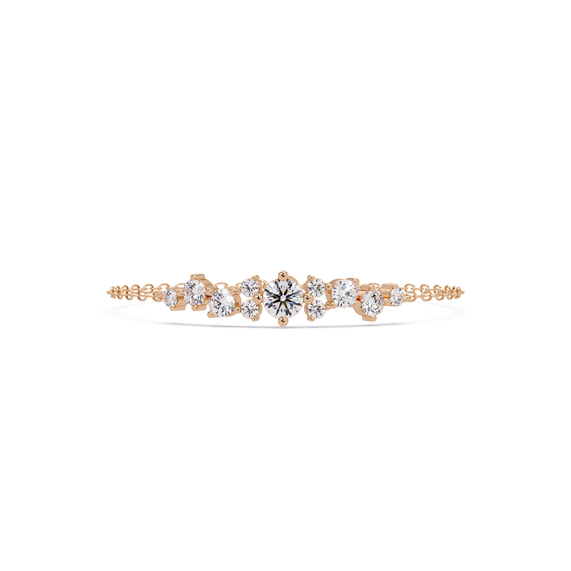 Round Brilliant Diamond Cluster Chain Bracelet