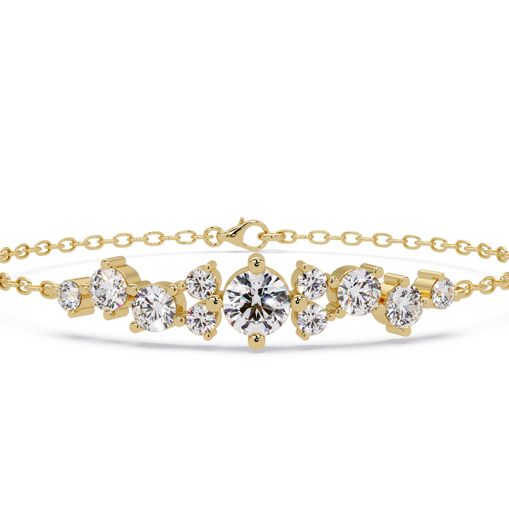 Round Brilliant Diamond Cluster Chain Bracelet
