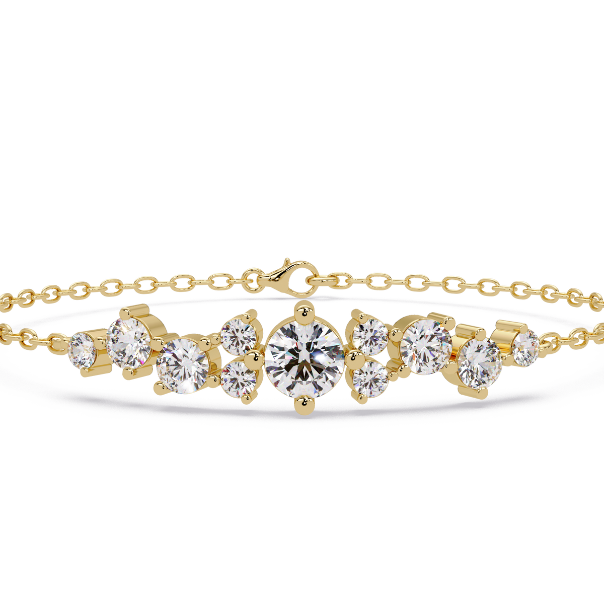 Round Brilliant Diamond Cluster Chain Bracelet