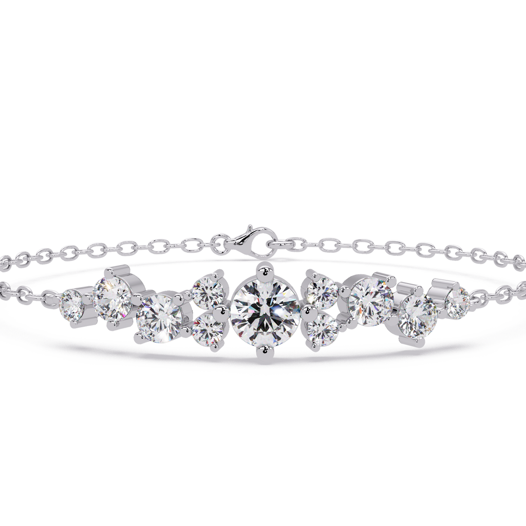 Round Brilliant Diamond Cluster Chain Bracelet