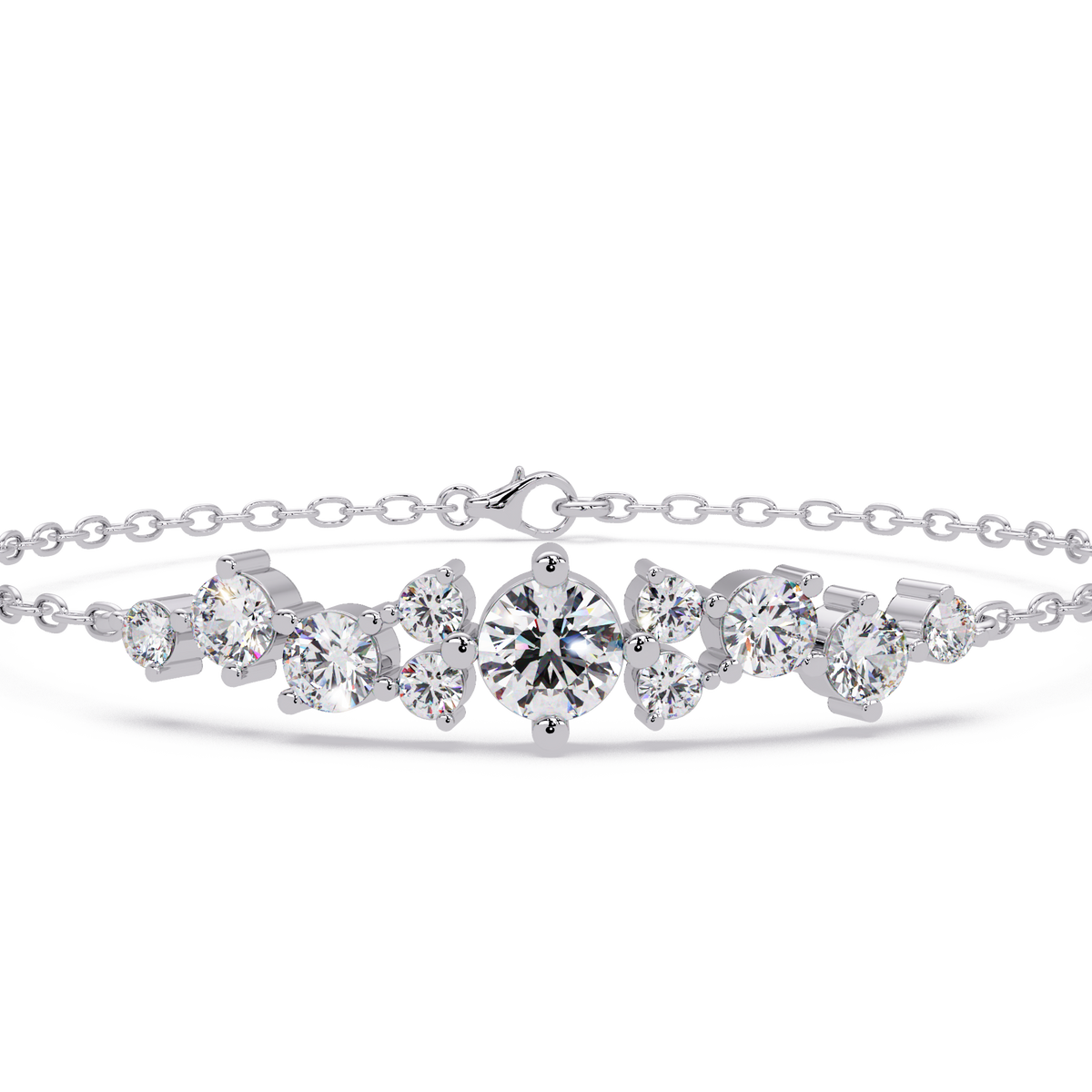 Round Brilliant Diamond Cluster Chain Bracelet