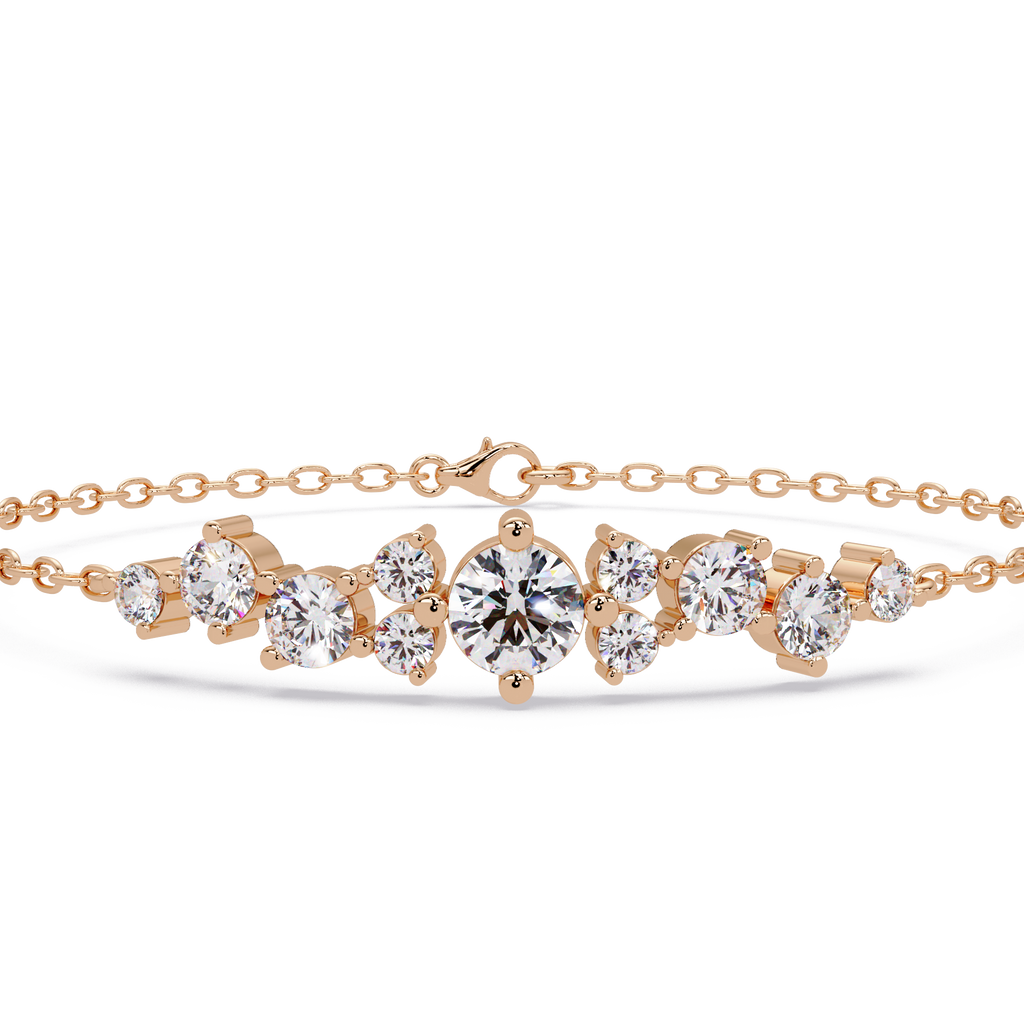 Round Brilliant Diamond Cluster Chain Bracelet
