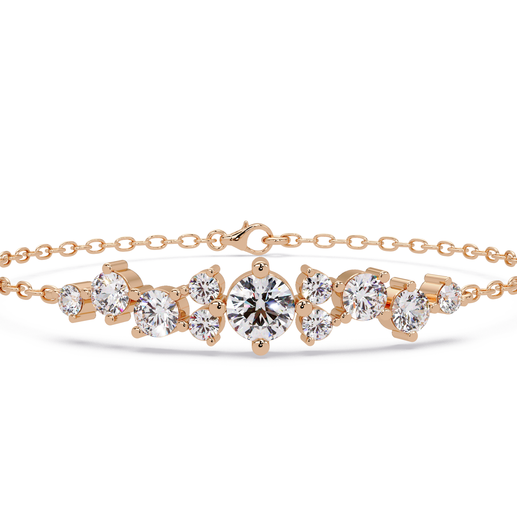 Round Brilliant Diamond Cluster Chain Bracelet