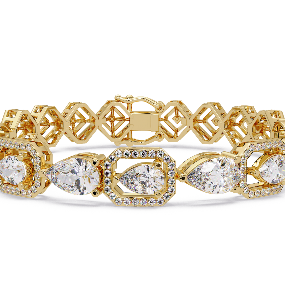 Luxury Pear & Hexagon Halo Diamond Tennis Bracelet