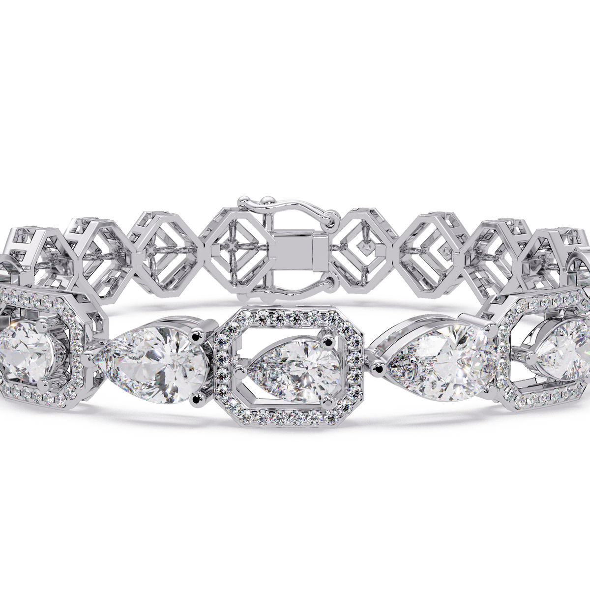Luxury Pear & Hexagon Halo Diamond Tennis Bracelet