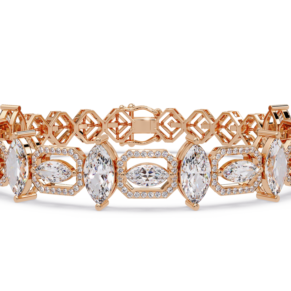 Luxury Marquise & Oval Halo Diamond Tennis Bracelet