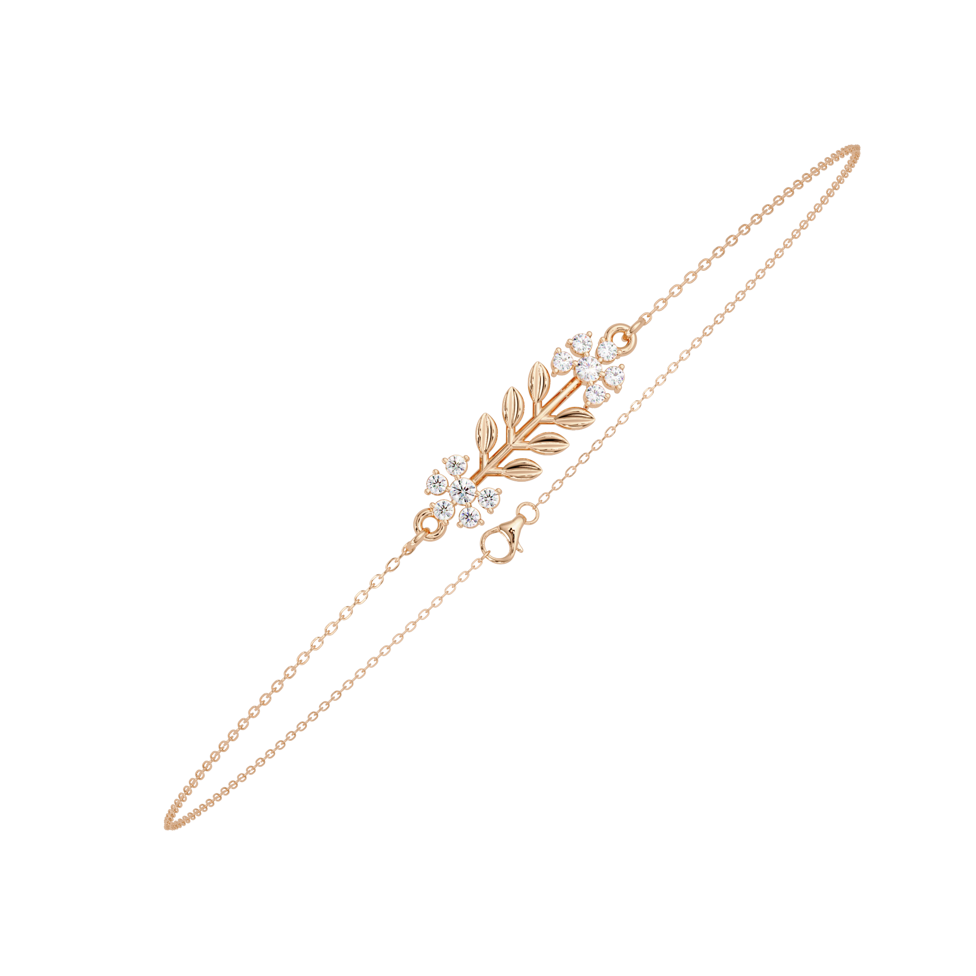 Nature Inspired Leaf & Floral Diamond Bracelet