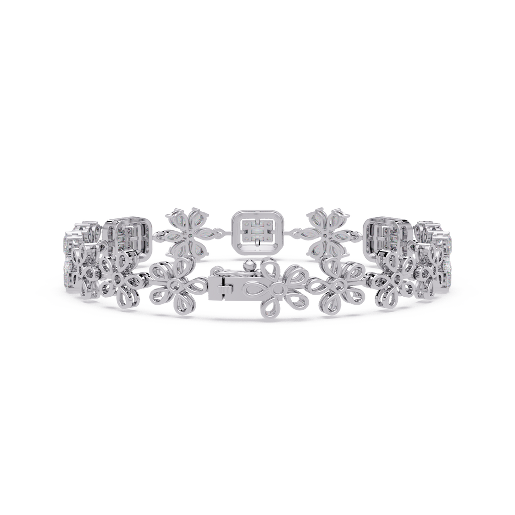 Floral Emerald-Cut Diamond Bracelet for Women