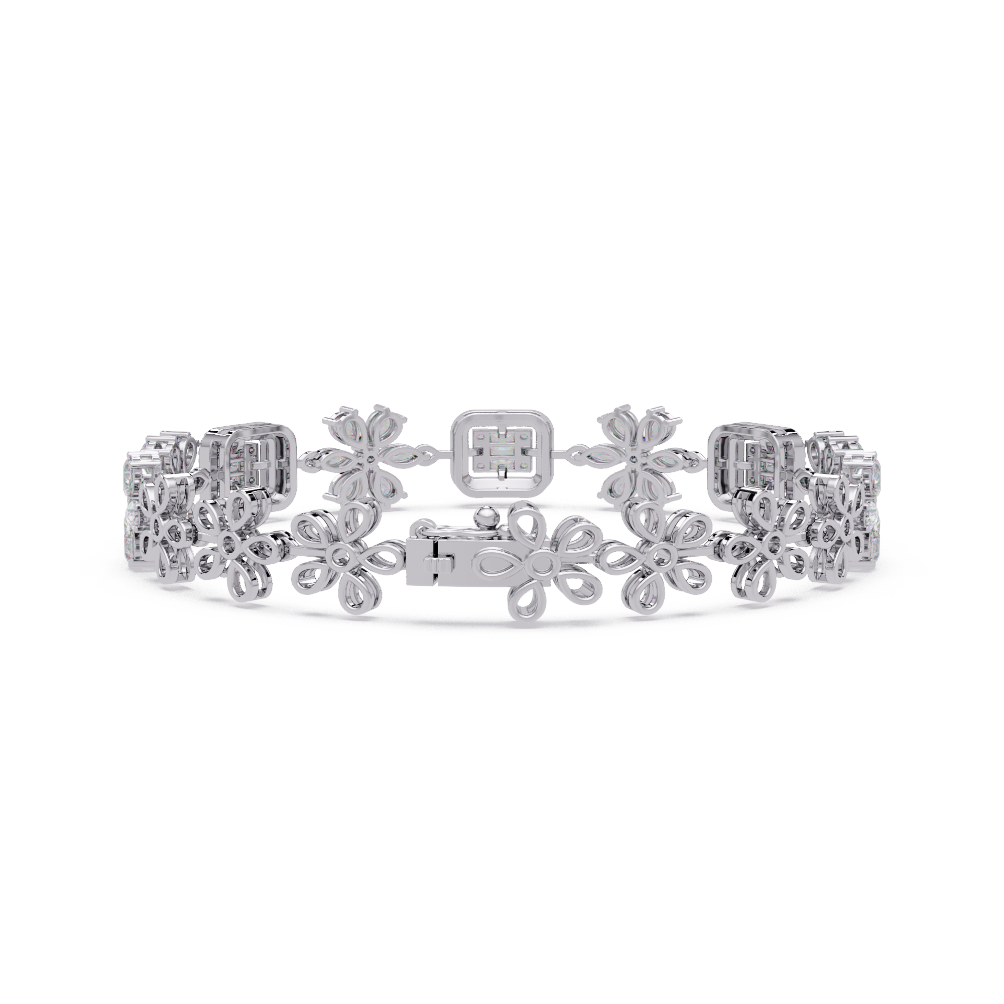 Floral Emerald-Cut Diamond Bracelet for Women