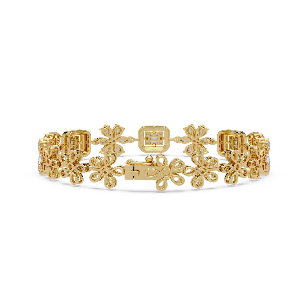 Floral Emerald-Cut Diamond Bracelet for Women