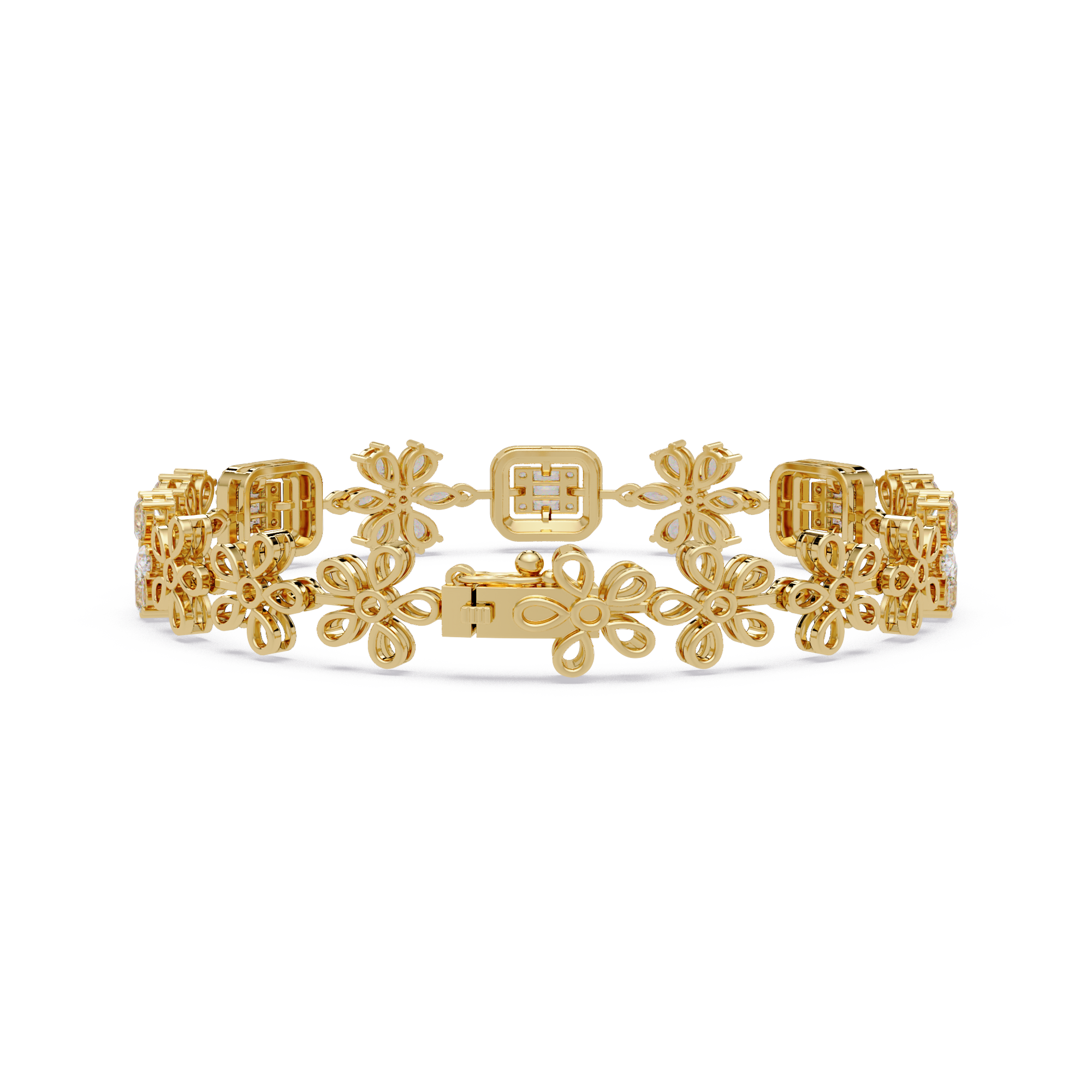 Floral Emerald-Cut Diamond Bracelet for Women