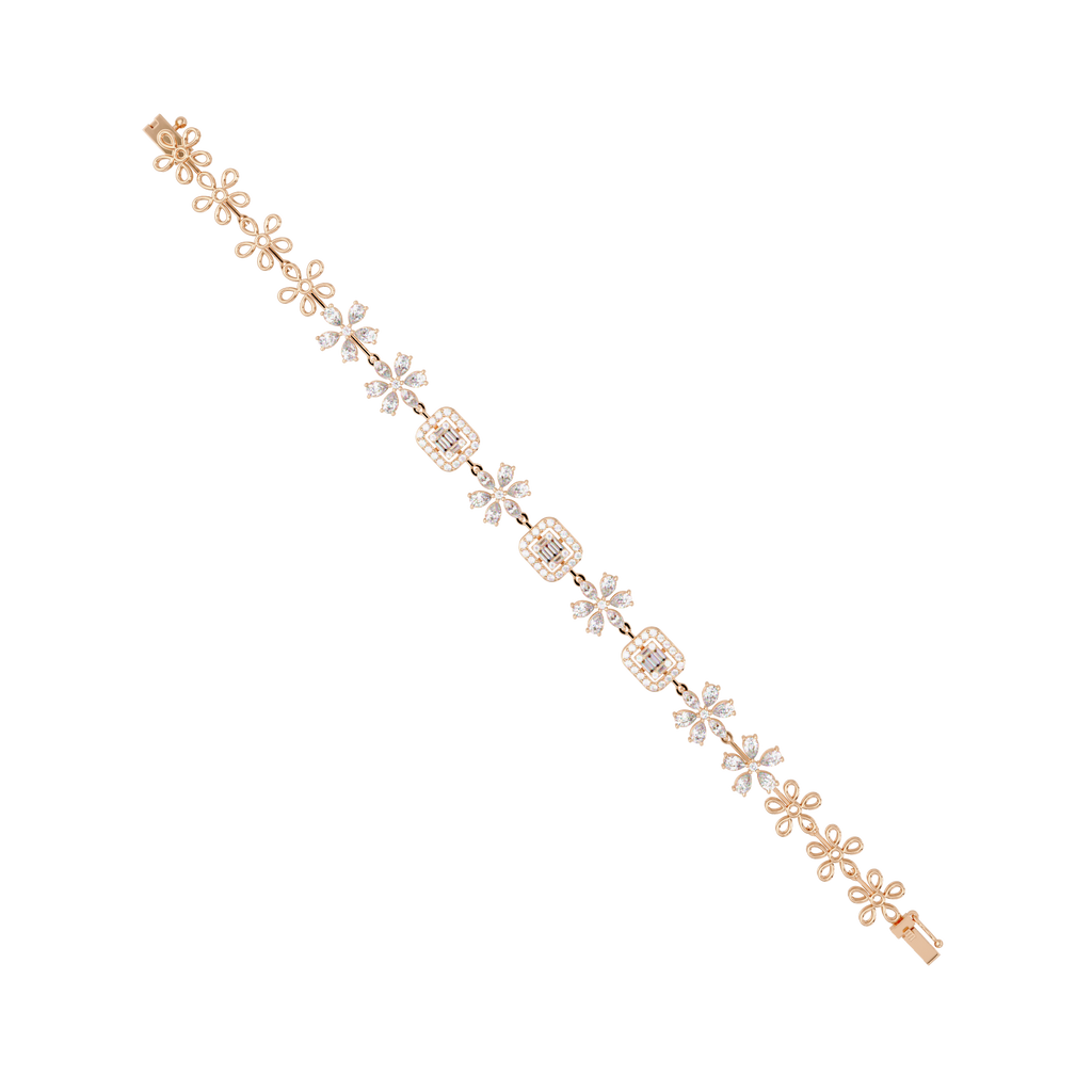 Floral Emerald-Cut Diamond Bracelet for Women