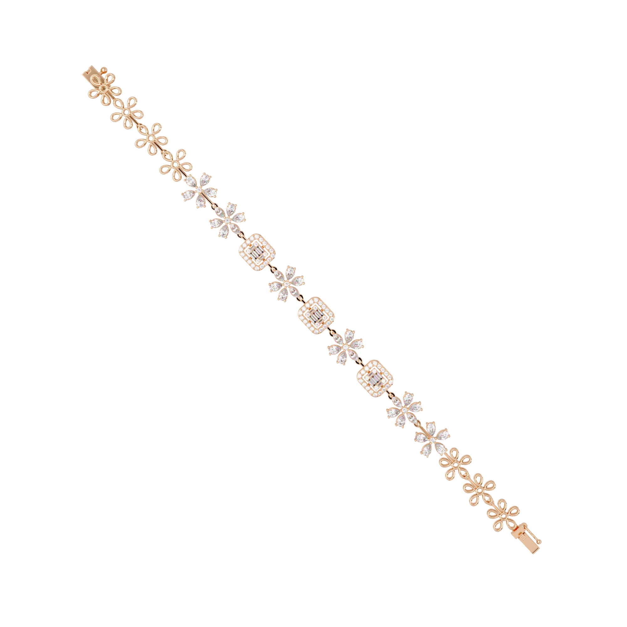 Floral Emerald-Cut Diamond Bracelet for Women
