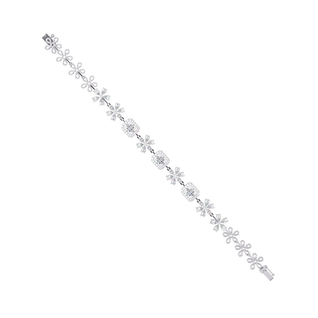 Floral Emerald-Cut Diamond Bracelet for Women