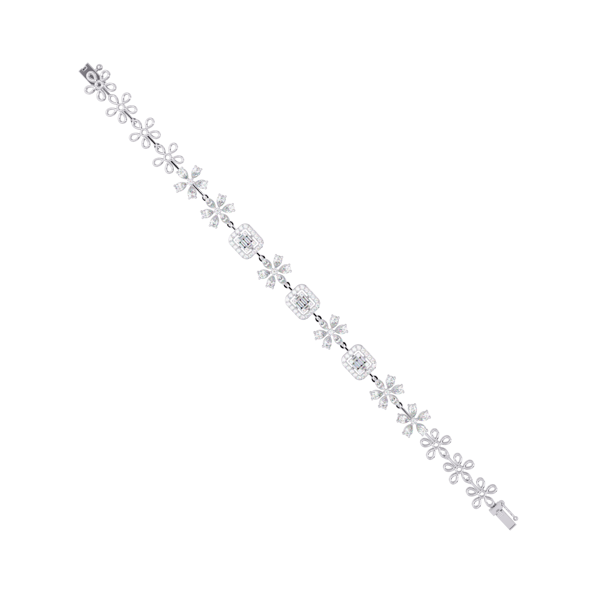 Floral Emerald-Cut Diamond Bracelet for Women