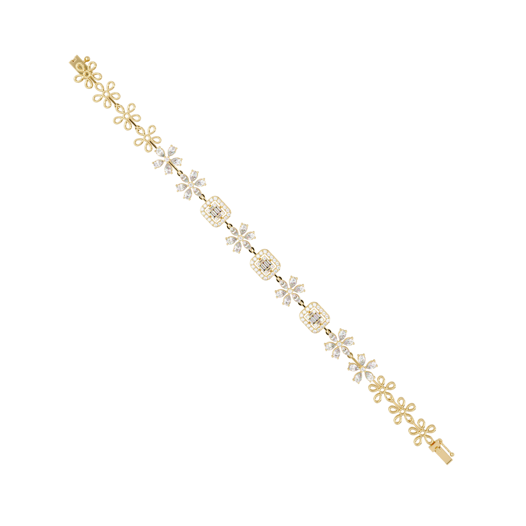 Floral Emerald-Cut Diamond Bracelet for Women