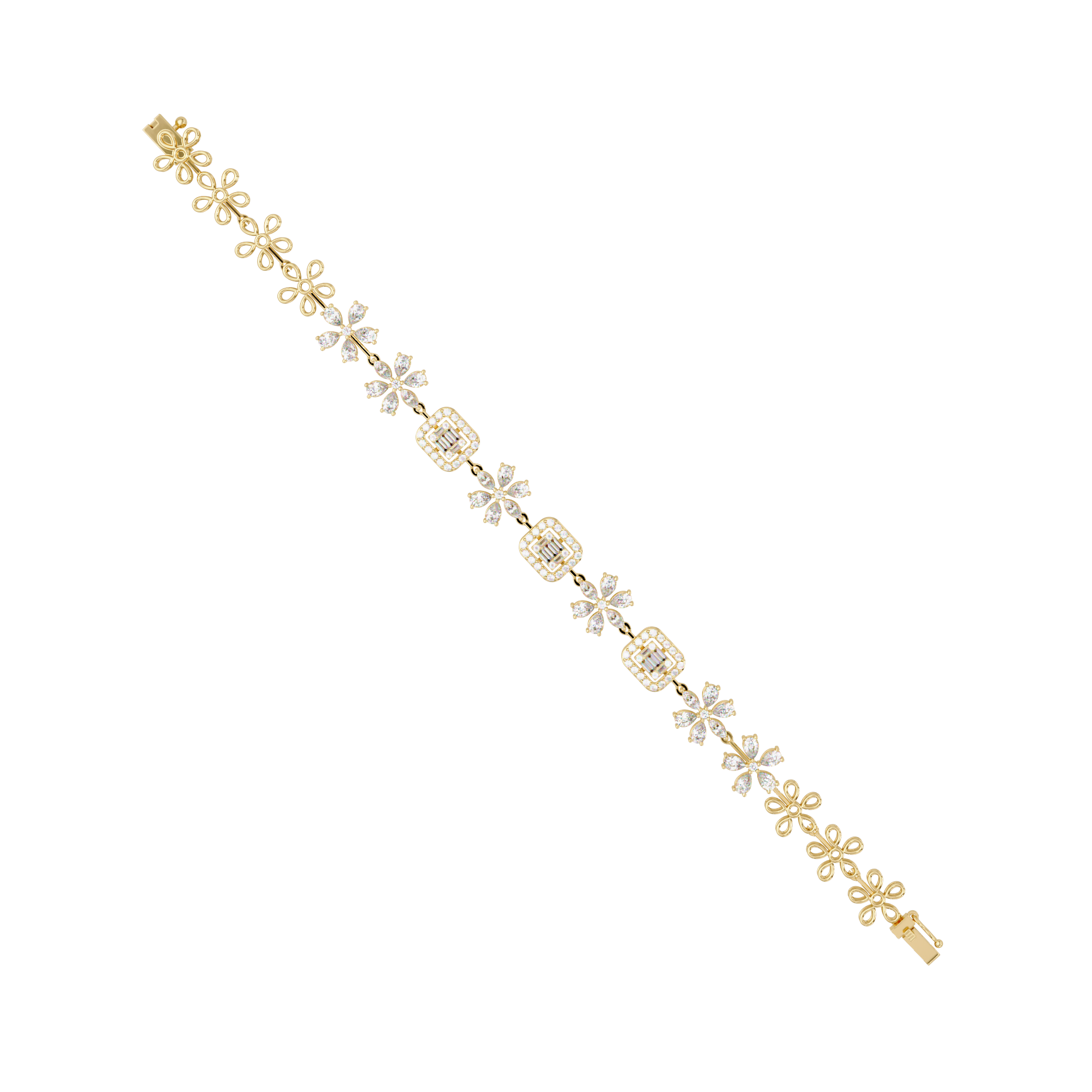 Floral Emerald-Cut Diamond Bracelet for Women