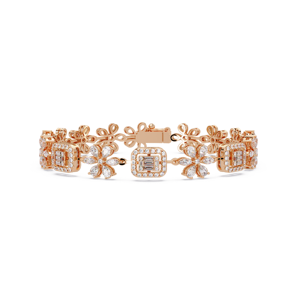 Floral Emerald-Cut Diamond Bracelet for Women