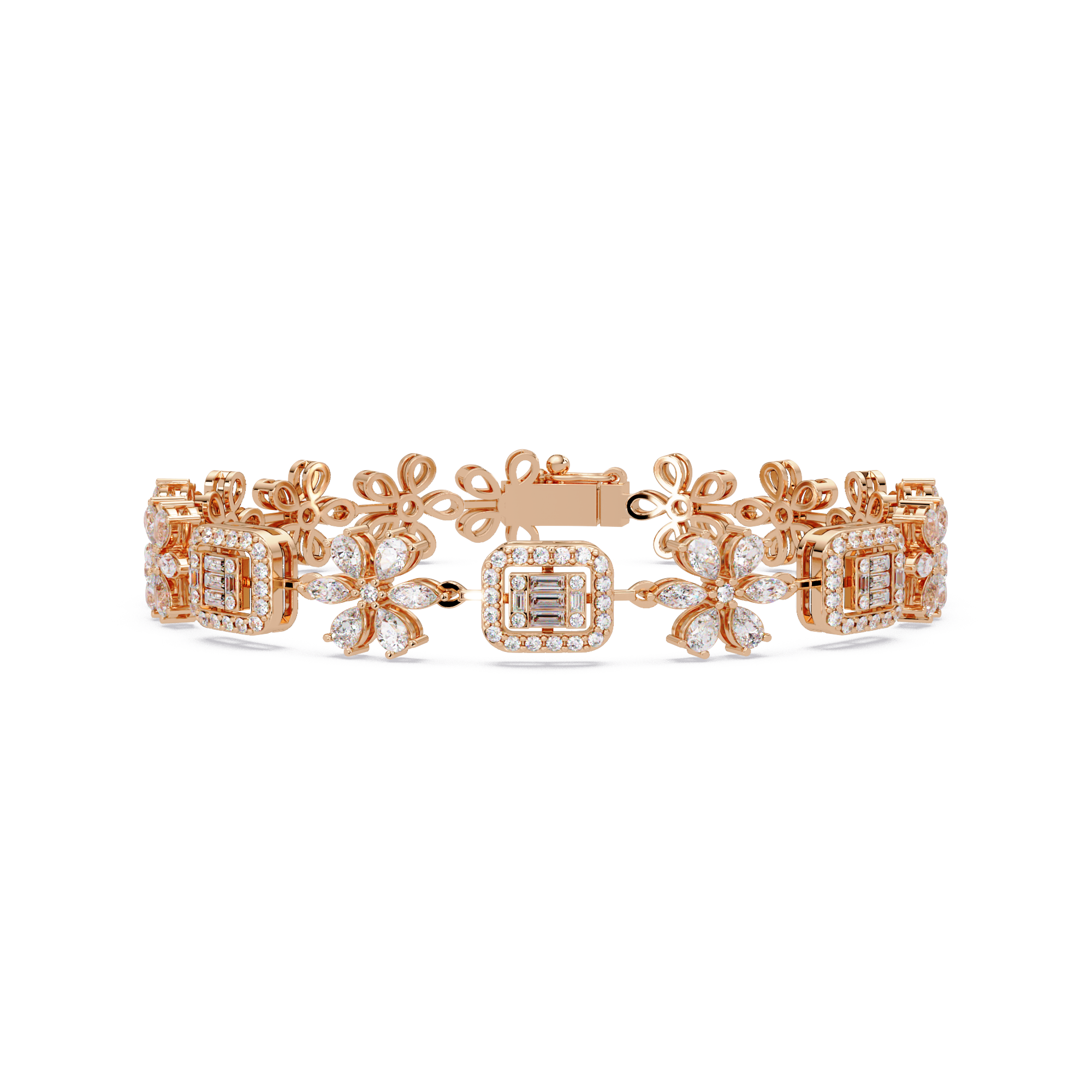 Floral Emerald-Cut Diamond Bracelet for Women