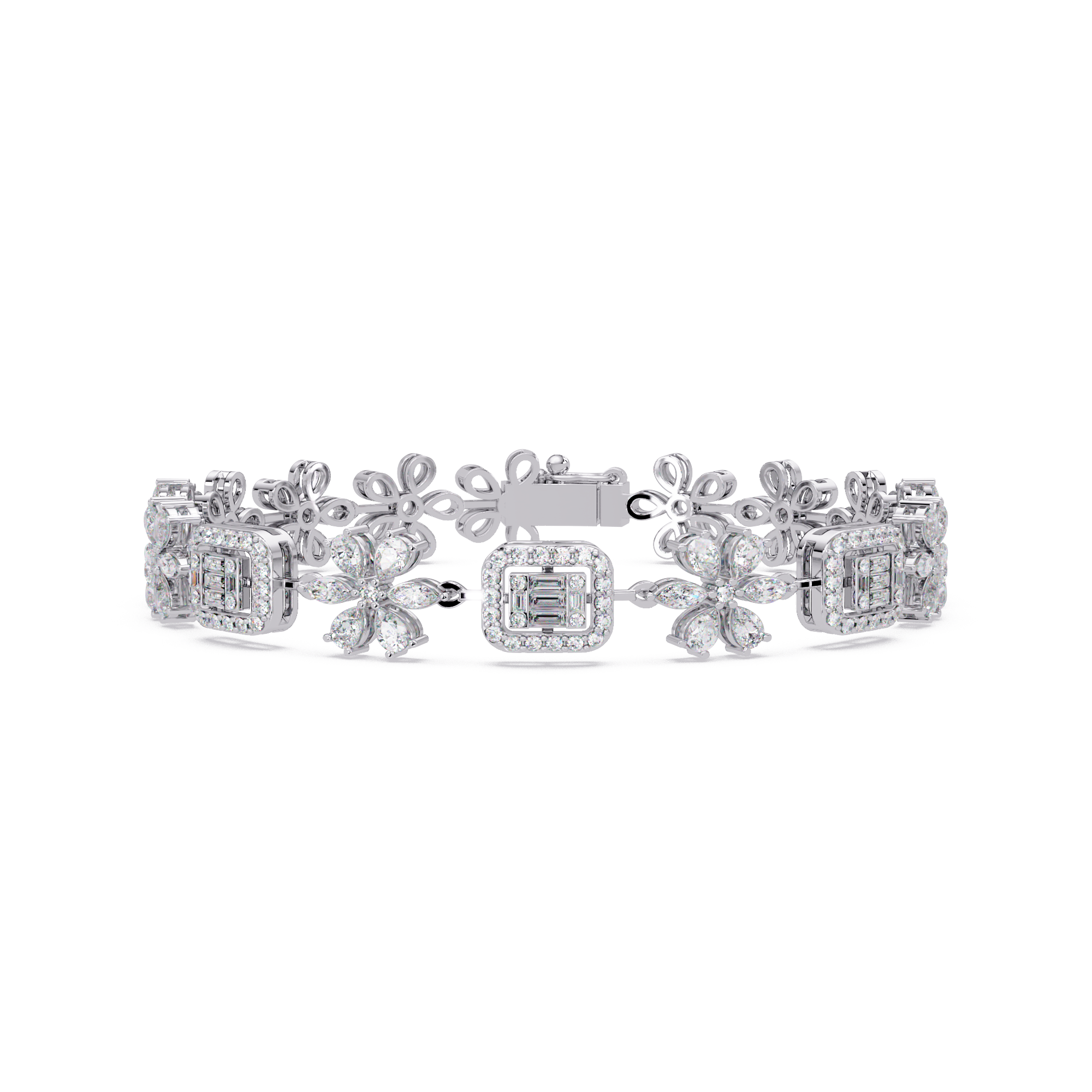 Floral Emerald-Cut Diamond Bracelet for Women