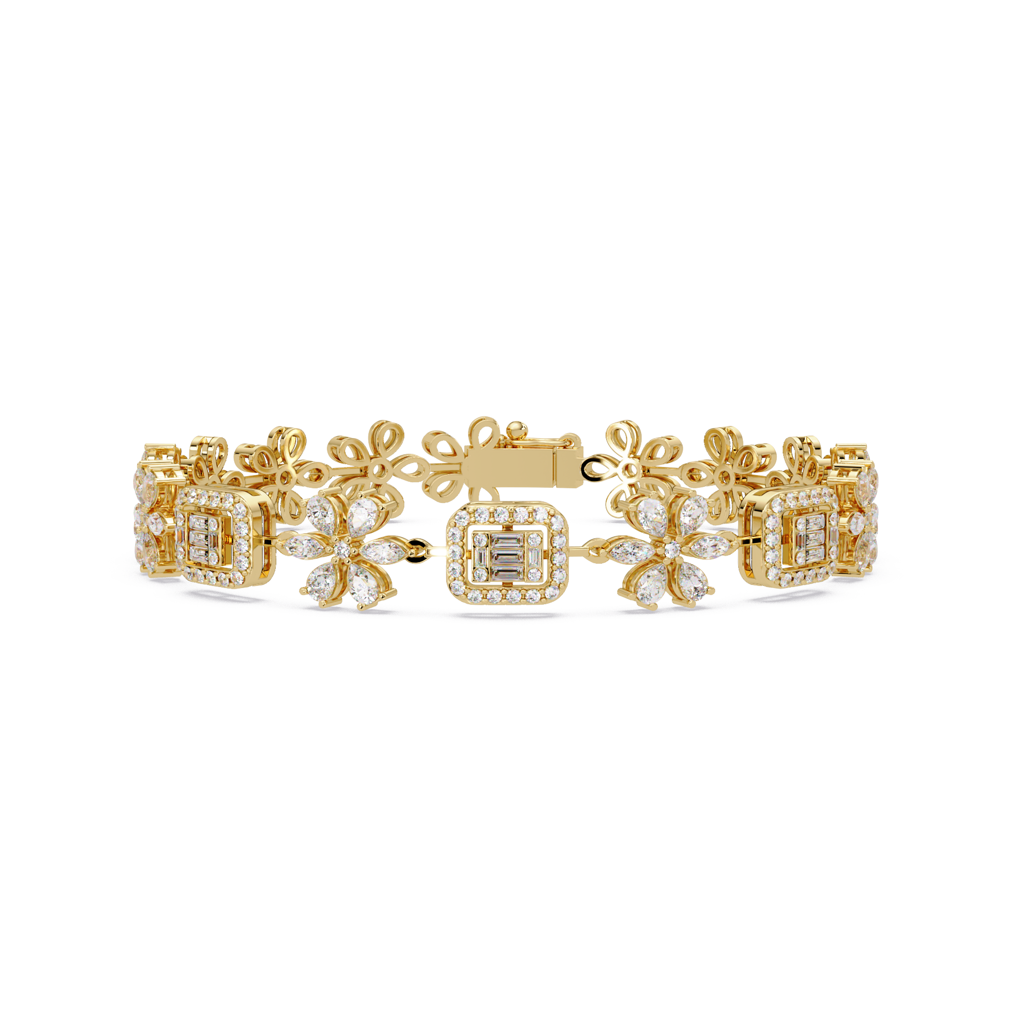 Floral Emerald-Cut Diamond Bracelet for Women
