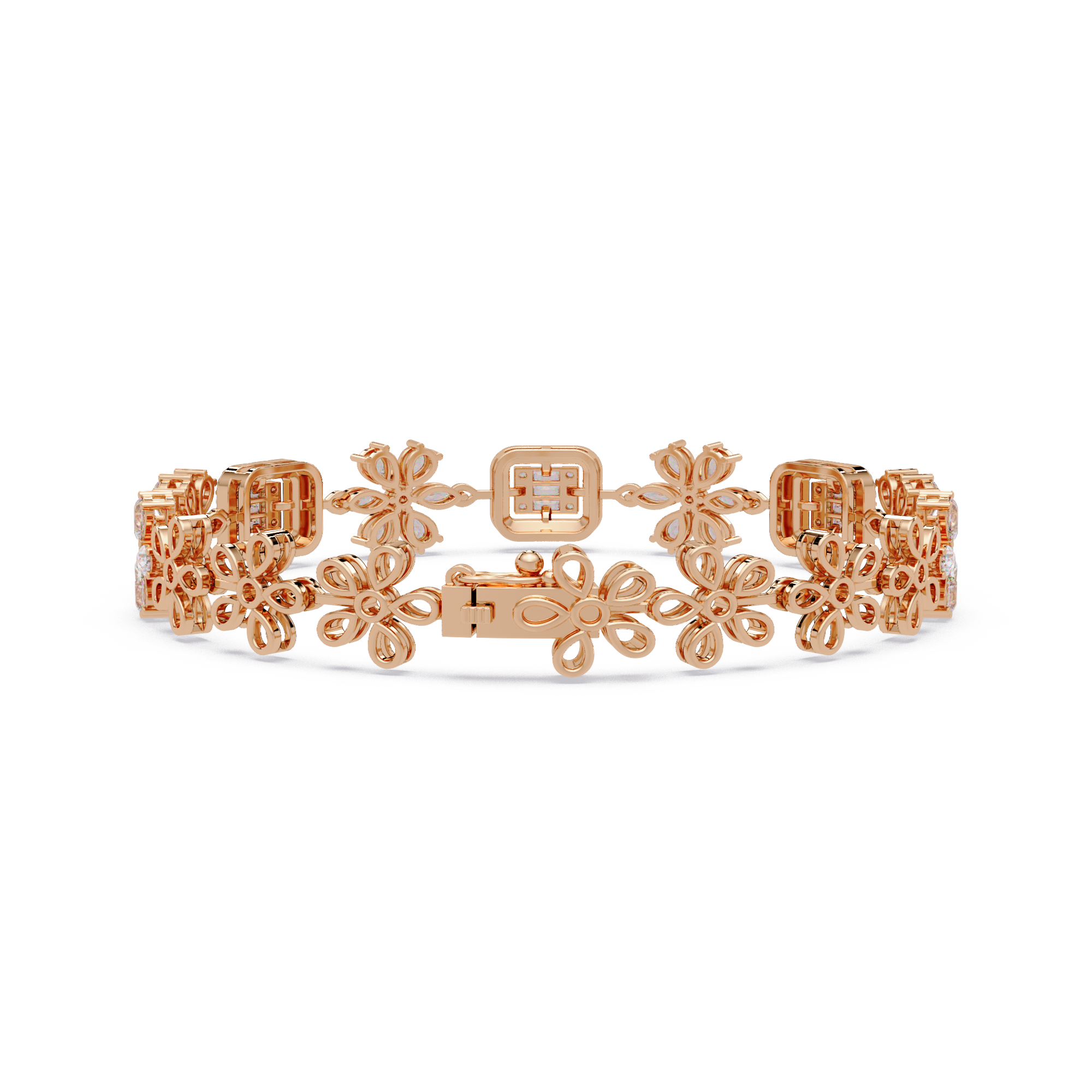 Floral Emerald-Cut Diamond Bracelet for Women
