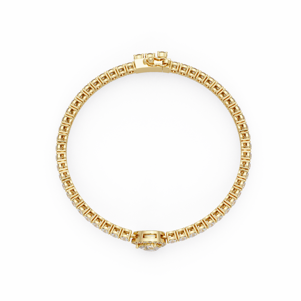 Pear Shape Halo Diamond Tennis Bracelet with Round Center Diamond