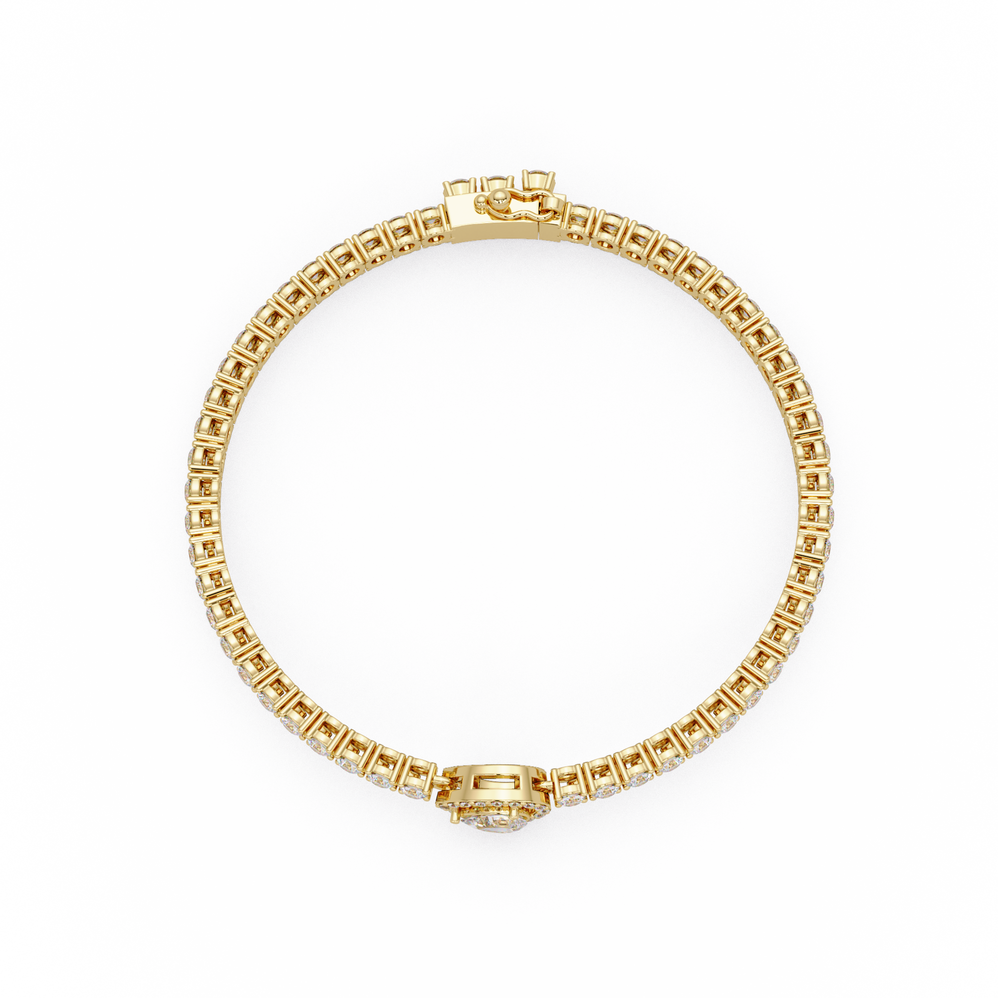 Pear Shape Halo Diamond Tennis Bracelet with Round Center Diamond