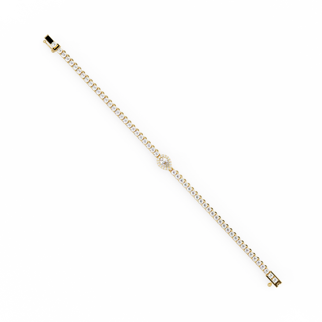 Pear Shape Halo Diamond Tennis Bracelet with Round Center Diamond