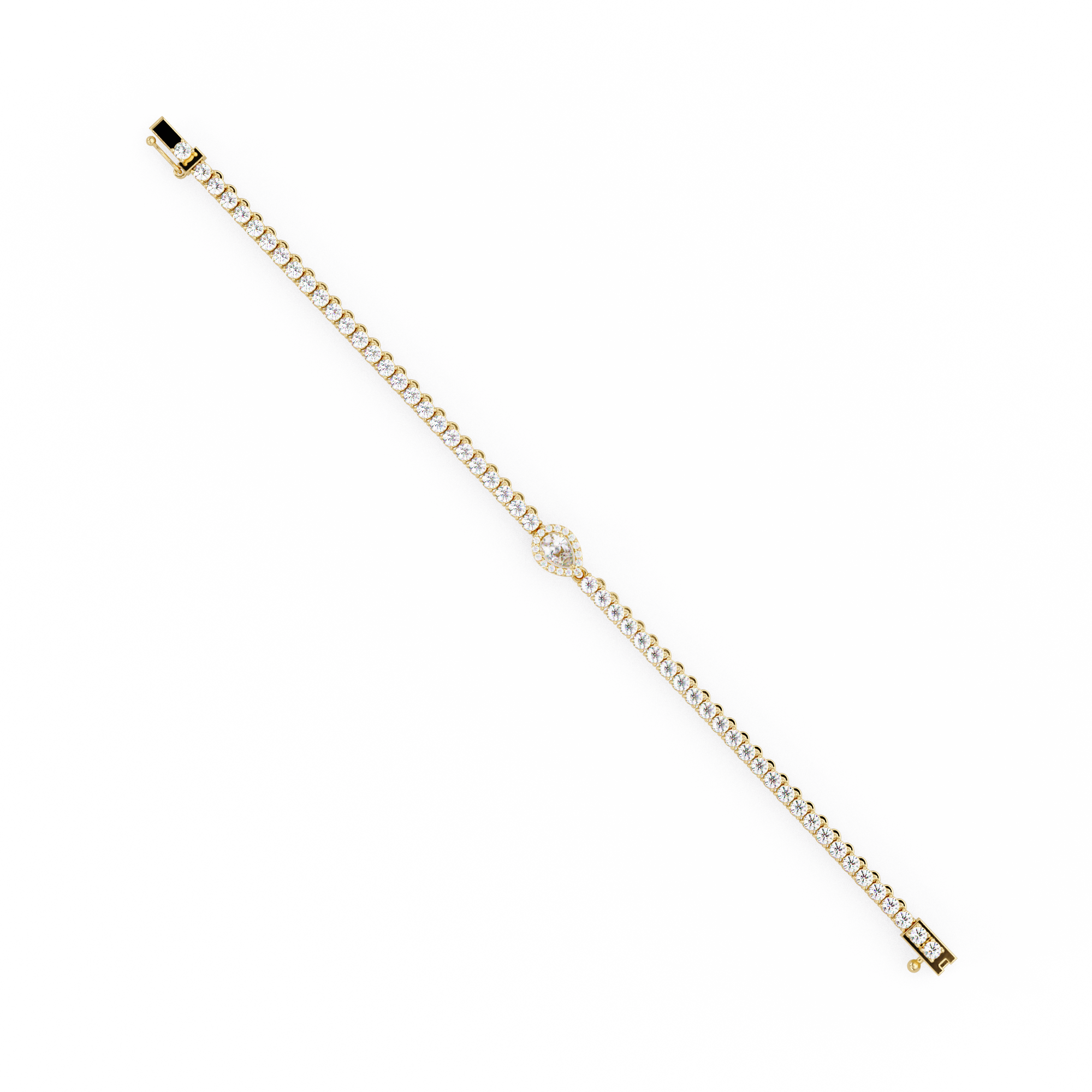 Pear Shape Halo Diamond Tennis Bracelet with Round Center Diamond