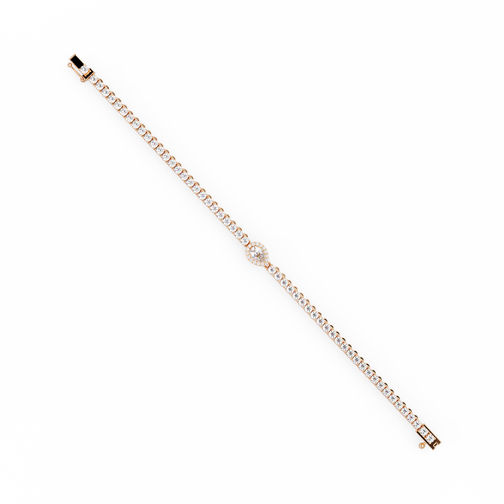 Pear Shape Halo Diamond Tennis Bracelet with Round Center Diamond