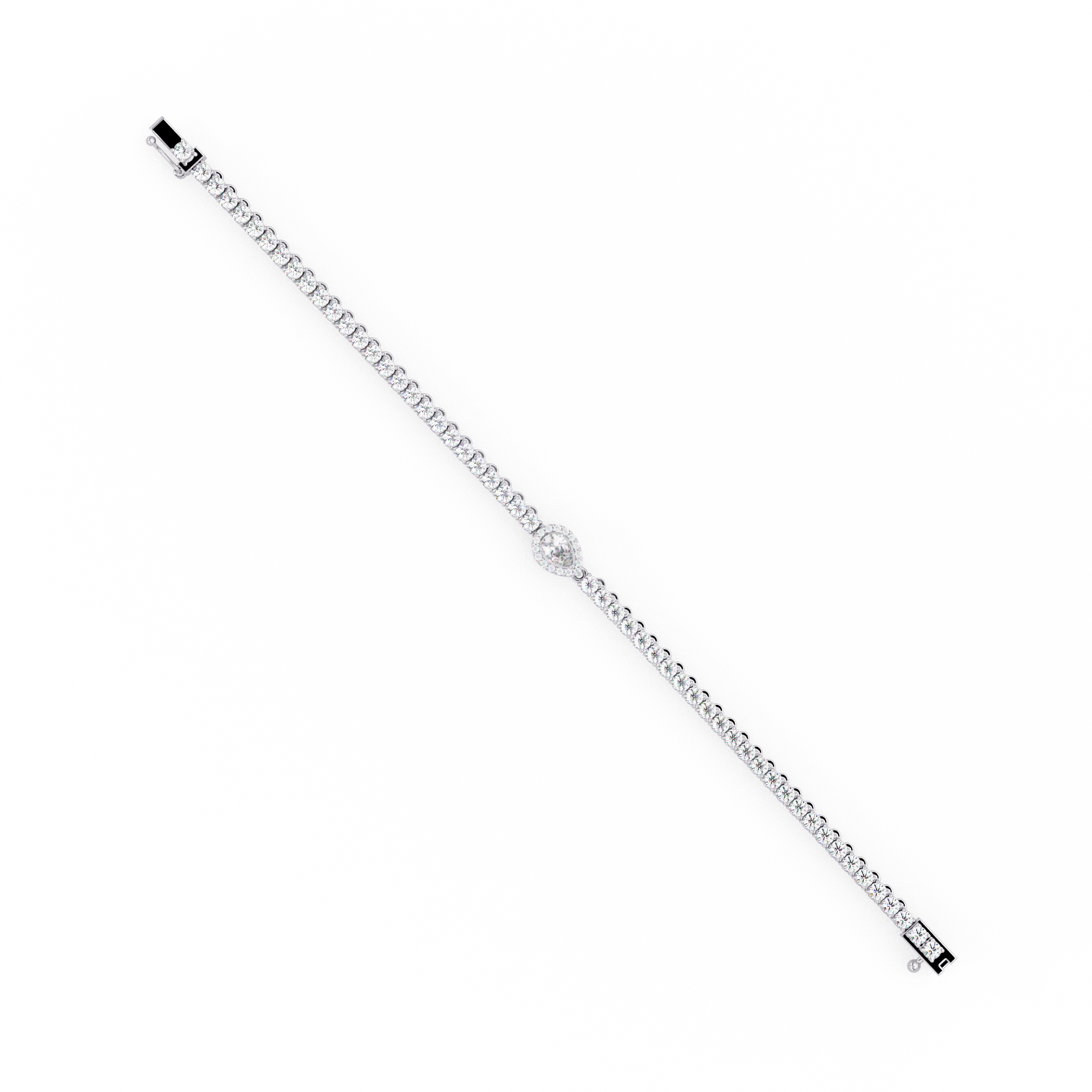 Pear Shape Halo Diamond Tennis Bracelet with Round Center Diamond
