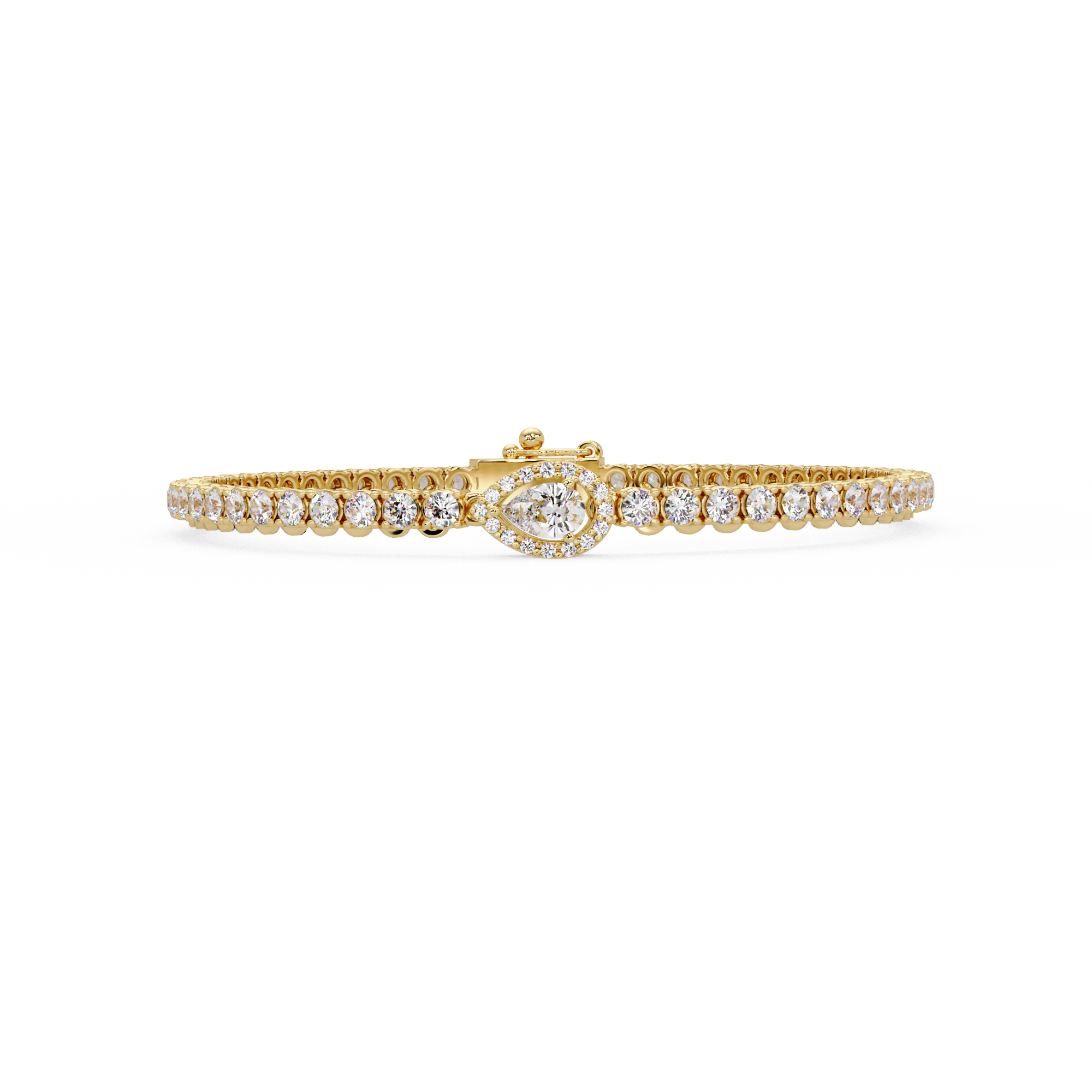 Pear Shape Halo Diamond Tennis Bracelet with Round Center Diamond