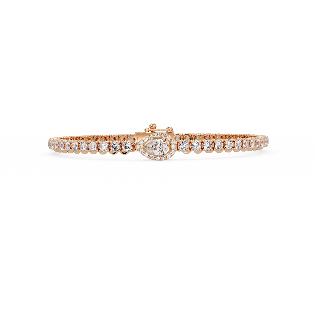 Pear Shape Halo Diamond Tennis Bracelet with Round Center Diamond
